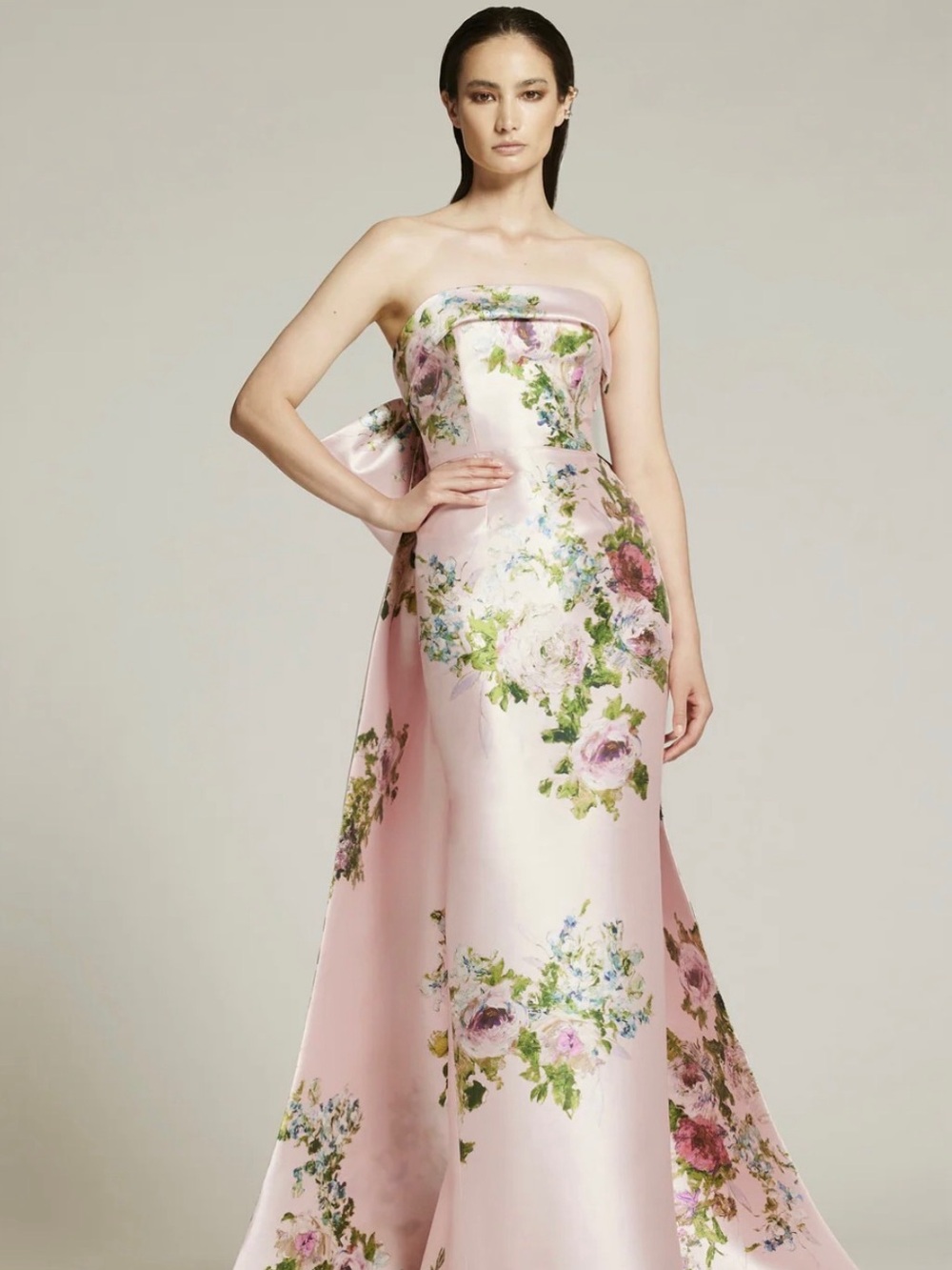 Audrey Brooke 6430 Mikado Strapless Floral Satin Gown in Blush Pink Dress